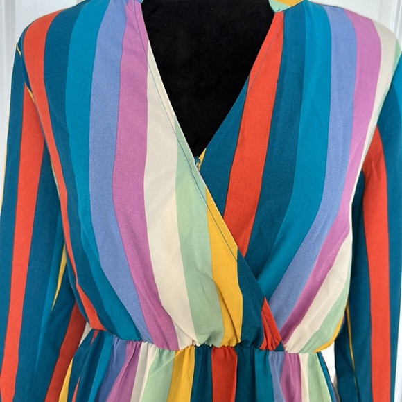 All In Favor Colorful Rainbow Light Weight Long Sleeve Dress - Picture 3 of 12